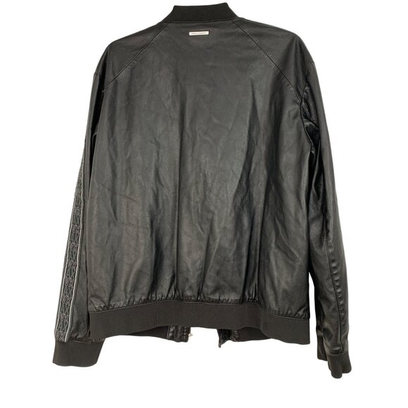 VTG Mens Armani Exchange Black Faux Leather Bomber Jacket XL Logo Tape RP10247 - Picture 8 of 8